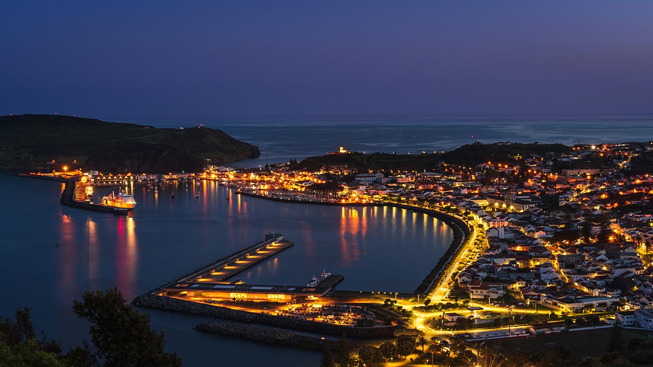 Horta Bay, on the island of Faial, at night